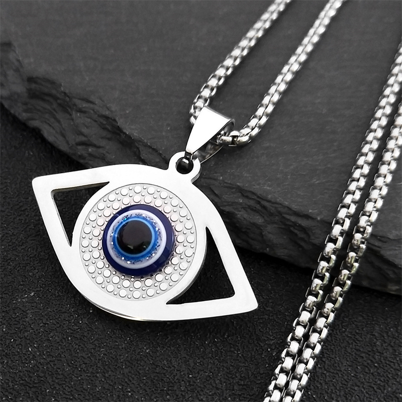 Steel Chain - Islamski Naszyjnik Hamsa z Niebieskim Okiem