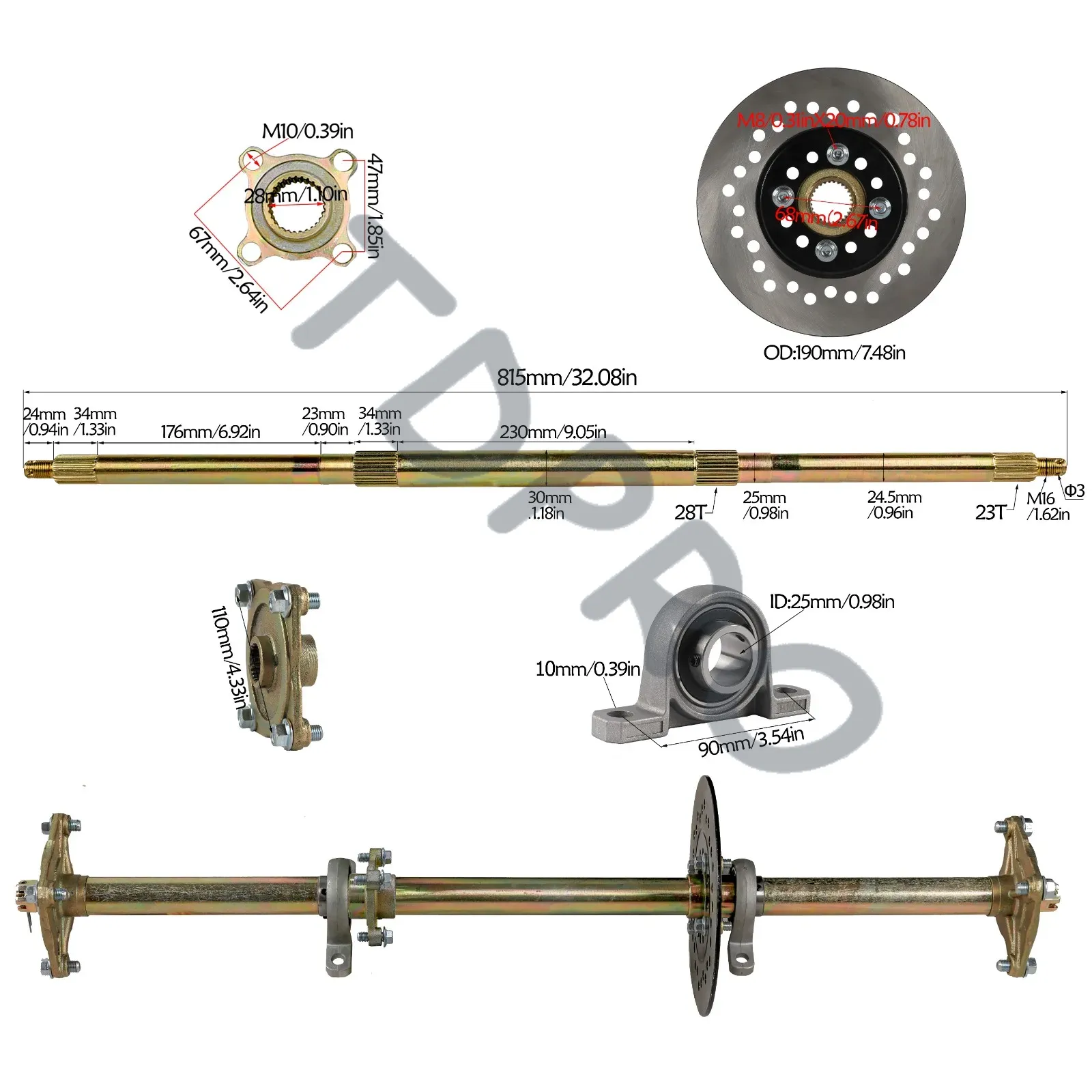 TDPRO 32'' Go Kart Rear Axle / – 428 Chain recenzja i cena